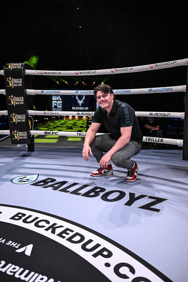 Carson in the BKFC ring with Ballboyz on the canvas